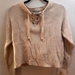 American Eagle Outfitters Cream Lace-Up Sweater